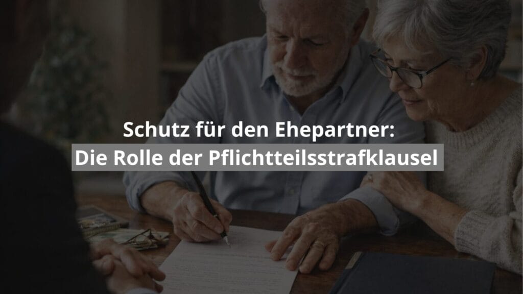 Älteres Ehepaar unterschreibt Testament am Tisch